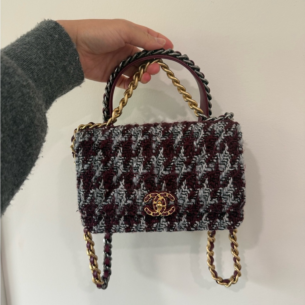 CHANEL Burgundy and Gray Tweed Mini Bag